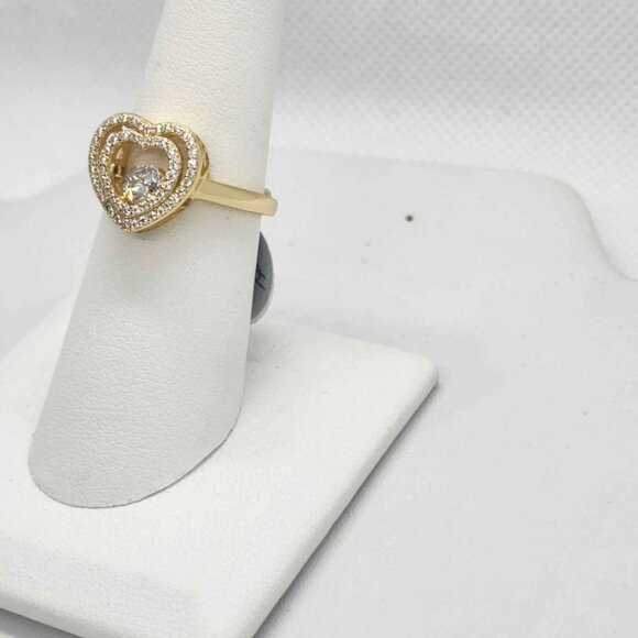 Brand New   Sterling Silver 925 Double Heart Dancing Stone Ring - Picture 2 of 4